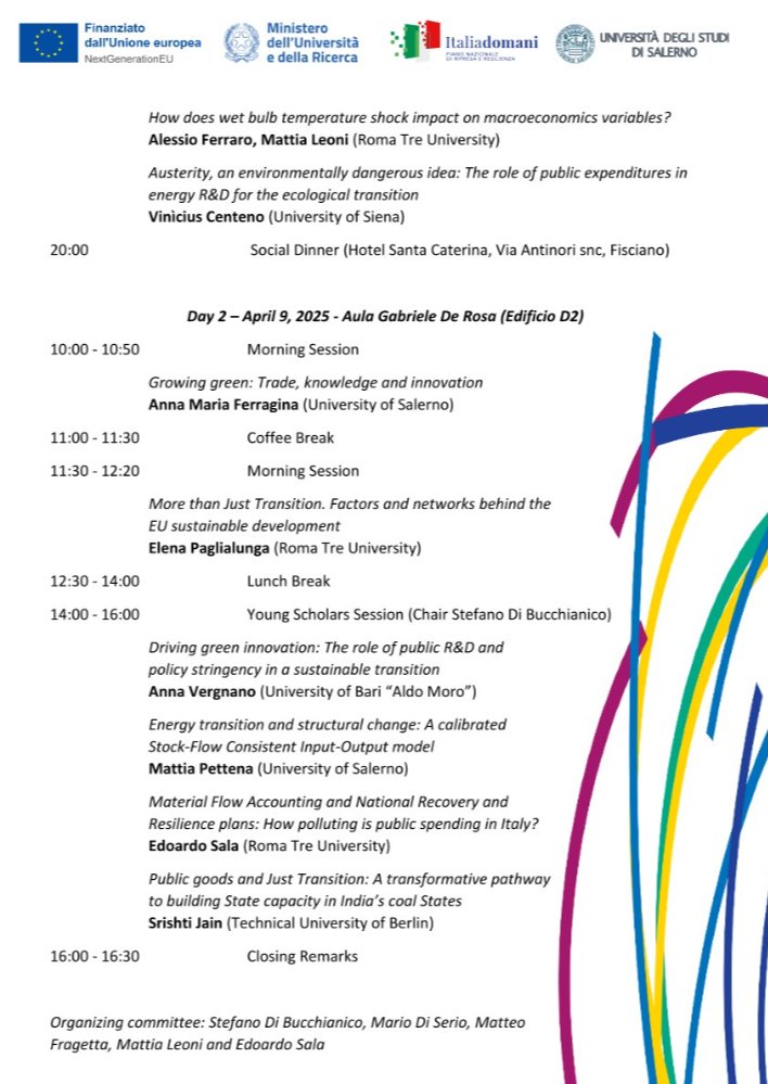🌏 🌐 📚 Here we go! Next week, the <a href="/DisesDept/">Dises Department</a> will host the "Macroeconomics and Innovation for the Green Transition" workshop. You are all invited to join either in person or remotely. You can request a link the day before the event (contact me on my Unisa email).