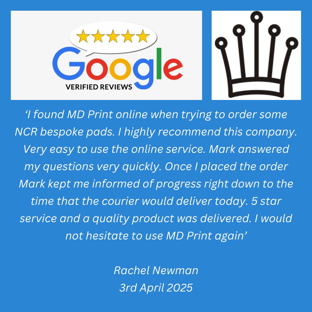 We are so pleased to receive another 5 star Google review 😊 What can we custom print &amp; design for you?
mdprintshop.co.uk/collections/mo…
#googlereview #review #customprinting #ncrprinting #forms #ncr #carbonless #printuing #businessprinting #thursdaythoughts #whitleybay #nefollowers