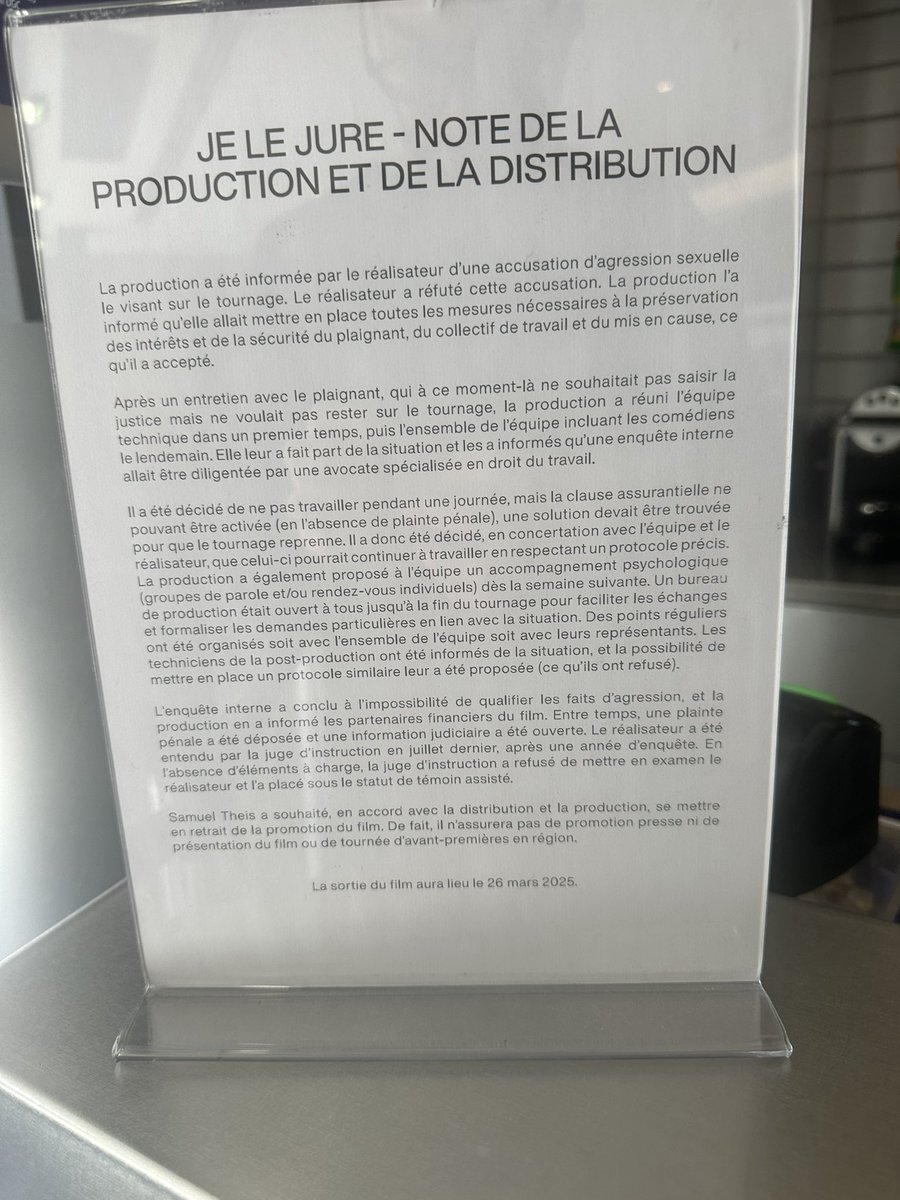 Nous sommes dans une ère post-judiciaire : épisode 6341

Le réalisateur du film judiciaire -sic- «je le jure» accusé d’agression sexuelle

Ceci est donc affichée au cinéma UGC Odéon

Mention spéciale à l’enquête interne «diligentée par une avocate spécialisée en droit du travail»