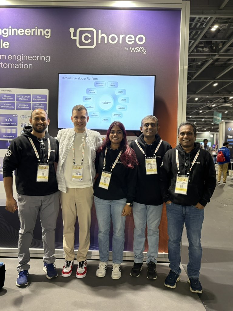 Our team is pumped up for #KubeCon2025 day 2!

Drop by booth S703 to chat with the Choreo team and see demos on how Choreo simplifies platform engineering.

We have some cool swags too!