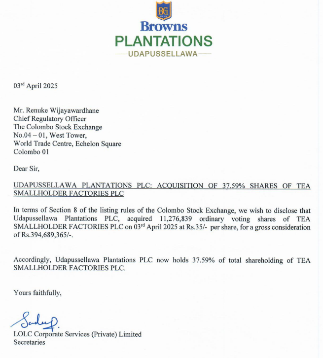 Channa_Amare's tweet image. #LOLC group's tea plantation #UDPL is the buyer of #JKH's 38% stake in #TSML today

A mandatory offer will be forthcoming at Rs35 per share

Kudos to #JKH and #UDPL for the immediate disclosure made during trading hours on the day of the trade itself 👏

#CSE #lka