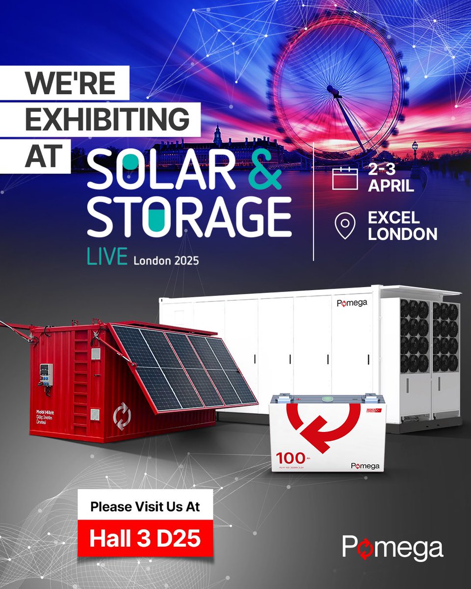 Pomega Energy Storage Technologies (@pomegaenergy) on Twitter photo Pomega at Solar & Storage Live London 2025!
Join us at Solar & Storage Live London to discover the latest trends and innovations in energy storage! We are waiting for you in Hall 3 D25.
📅 Time: 2-3 April
📍Location: ExCeL London
Visit Pomega to to discover the latest trends Pomega at Solar & Storage Live London 2025!
Join us at Solar & Storage Live London to discover the latest trends and innovations in energy storage! We are waiting for you in Hall 3 D25.
📅 Time: 2-3 April
📍Location: ExCeL London
Visit Pomega to to discover the latest trends