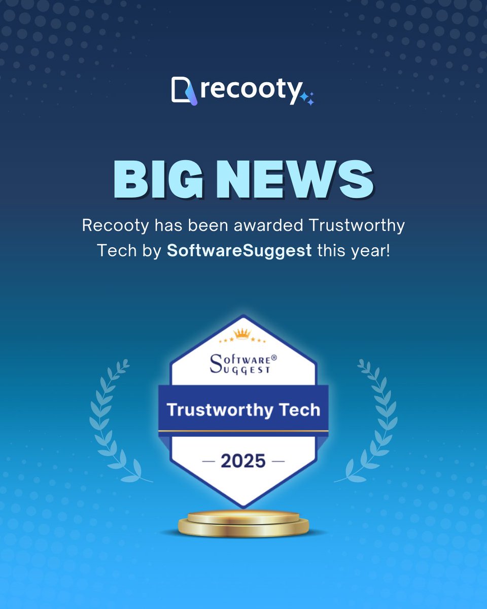 Exciting news!

Recooty has been recognized as Trustworthy Tech by SoftwareSuggest for 2025! 🏆 A huge thank you to everyone who has supported us—let’s keep pushing boundaries together!

#TrustworthyTech #Recooty #SoftwareSuggest #Innovation #Gratitude