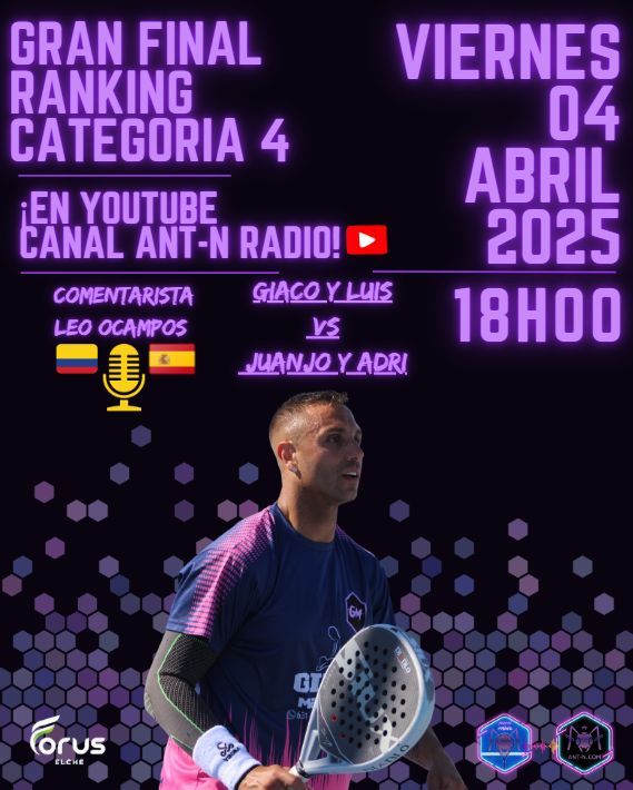 🎾🔥 ¡GIACO Y LUIS A POR EL TÍTULO EN FORUS! 💪👑👾
🔥 ESTO ES PADEL... NO PING PONG 🔥

📅 Viernes 4 de abril
⏰ 18:00
🏆 Gran Final – Ranking 4ª categoría – Forus

💥 GIACO Y LUIS 🆚 JUANJO – ADRI 💥

La colonia entra en modo final... Giaco y Luis buscarán coronarse ante una