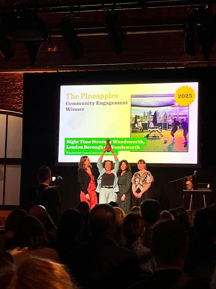 ✨🍍We won a pineapple award!!🍍✨Last night, we took home the award for community engagement thanks to our work with the London Borough of Wandsworth and their Night Time Strategy! (London's FIRST EVER night time strategy by the way 👀)

hubs.ly/Q03fHXgj0