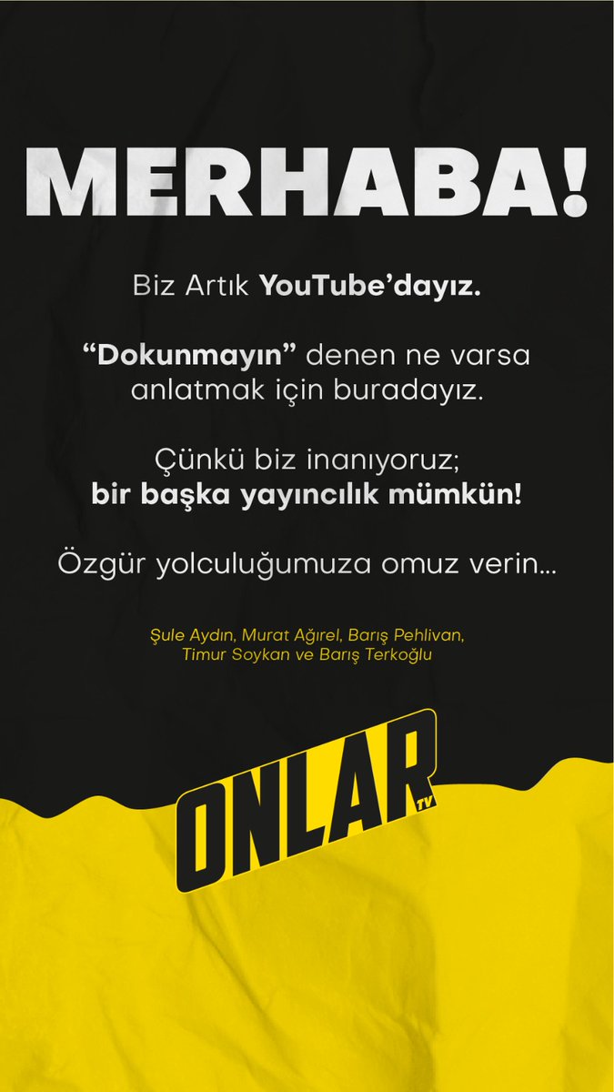 OnlarTV'de ilk yayınımız bu akşam saat 20.00'de başlıyor. İBB operasyonuyla ilgili özel haberlerle karşınızda olacağız. Aşağıdaki linkten izleyebilirsiniz, kanalımıza abone olabilirsiniz. 👇 youtube.com/@OnlarTV
<a href="/aydinsule1/">Şule Aydın</a> <a href="/baristerkoglu/">Barış Terkoğlu</a> <a href="/barispehlivan/">Barış Pehlivan</a> <a href="/muratagirel/">Murat AĞIREL</a>