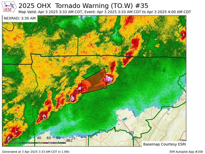 OHX issues Tornado Warning [tornado: RADAR INDICATED, hail: 1.00 IN] for Davidson, Sumner, Williamson, Wilson [TN] till 4:00 AM CDT mesonet.agron.iastate.edu/vtec/f/2025-O-…