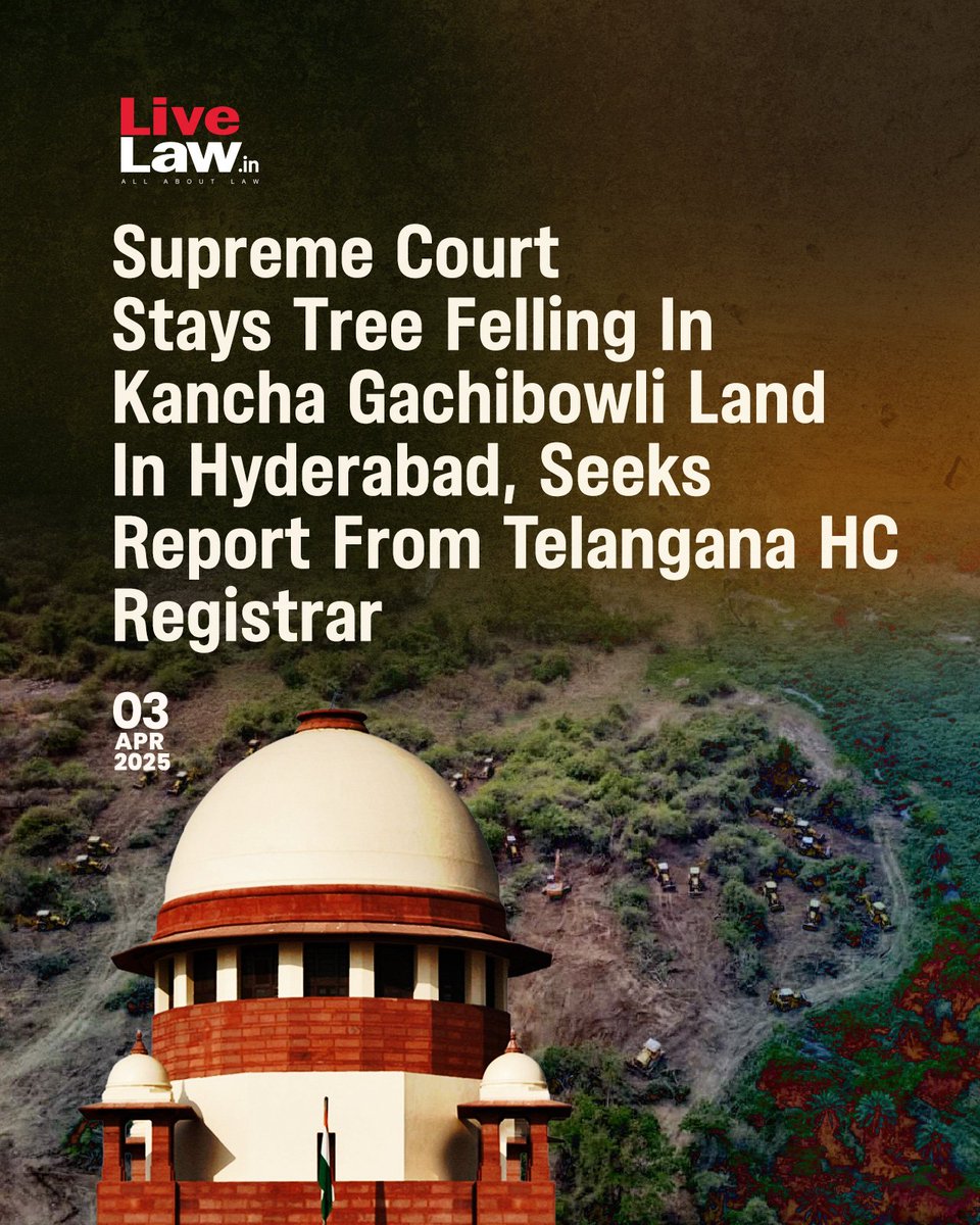 The Supreme Court on Thursday passed an interim order staying the tree felling in Telangana's Kancha Gachibowli forest area near the Hyderabad Central University. 

livelaw.in/top-stories/su…