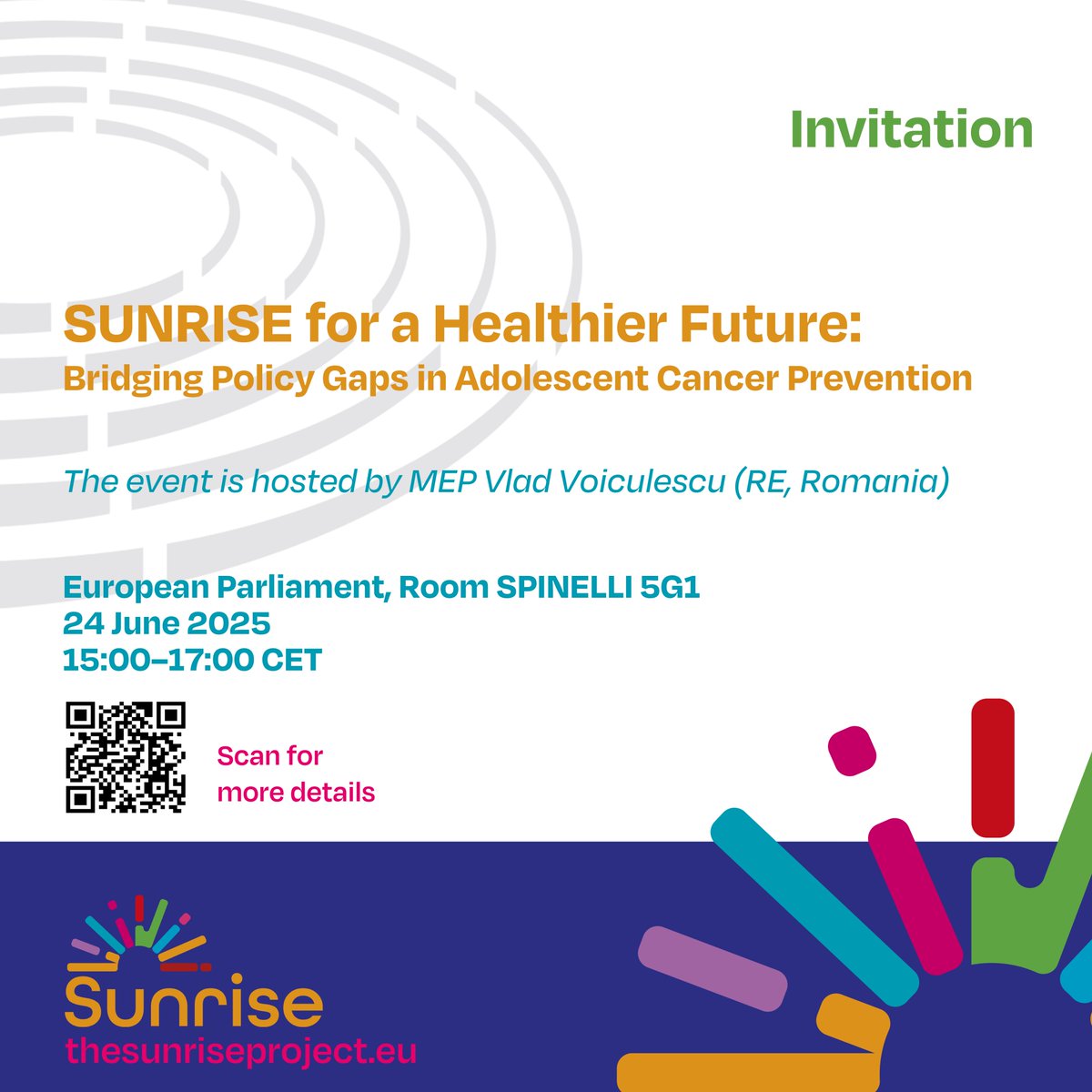 Join us at the European Parliament Summit on Adolescent Cancer Prevention with SUNRISE!
We are thrilled to announce a pivotal event led by MEP Vlad Voiculescu (RE, Romania), focusing on advancing adolescent cancer prevention.