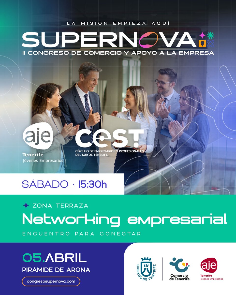 👤 ¡Tenemos jornada de networking entre AJE Tenerife y CEST!

📅 5 de abril
🕒 15:30h

🎟️ Consigue tu entrada gratuita en congresosupernova.com
