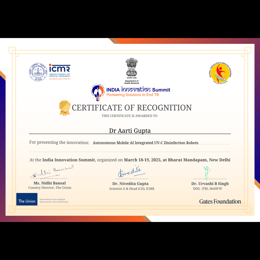 HaystackRobotic's tweet image. We are delighted to announce that Haystack’s own Dr. Aarti was honored at the Summit with an esteemed certificate of recognition for her contributions in the development of this remarkable product!
#HaystackRobotics #SmartDisinfection #HealthcareInnovation #TBPrevention