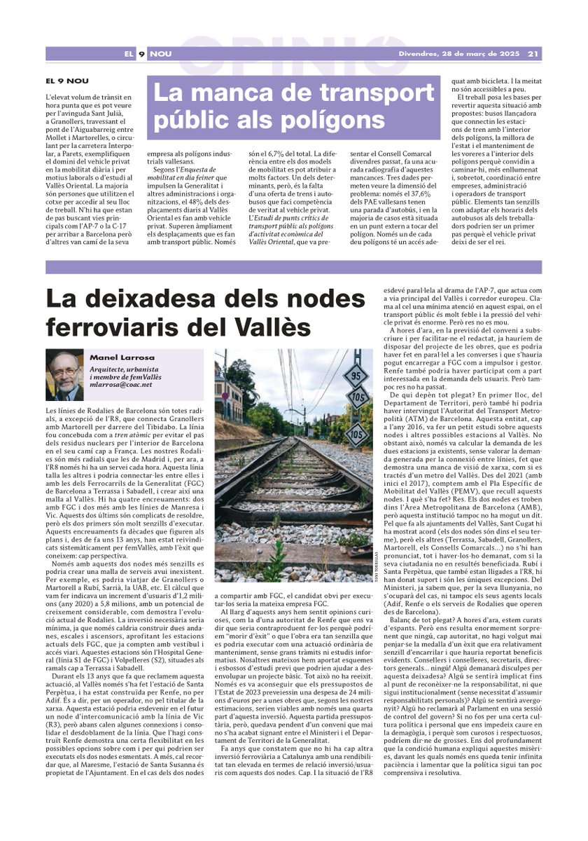 Associació femVallès (@fem_valles) on Twitter photo ✍️ <a href="/manellarrosa/">Manel Larrosa</a> arquitecte urbanista i membre de #femVallès, analitza en aquest article com la manca de visió i voluntat política està frenant el desenvolupament del territori. ✍️ <a href="/manellarrosa/">Manel Larrosa</a> arquitecte urbanista i membre de #femVallès, analitza en aquest article com la manca de visió i voluntat política està frenant el desenvolupament del territori.