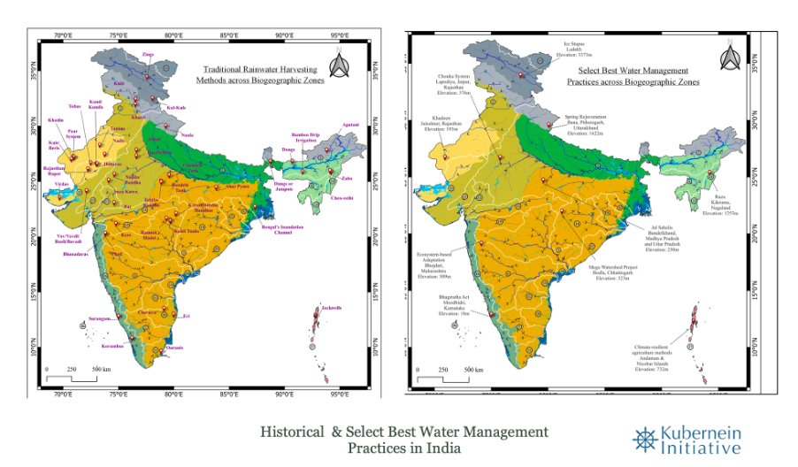 Kubernein's tweet photo. 🌿 We document traditional, many at risk of being lost, &amp; contemporary best practices led by community — mapped across river basins &amp; 10 biogeographic zones of India.
#TraditionalKnowledge #Bioregionalism #IceStupa #Ruza #JalSahelis 🧵4/5 https://t.co/n6dY219rMc