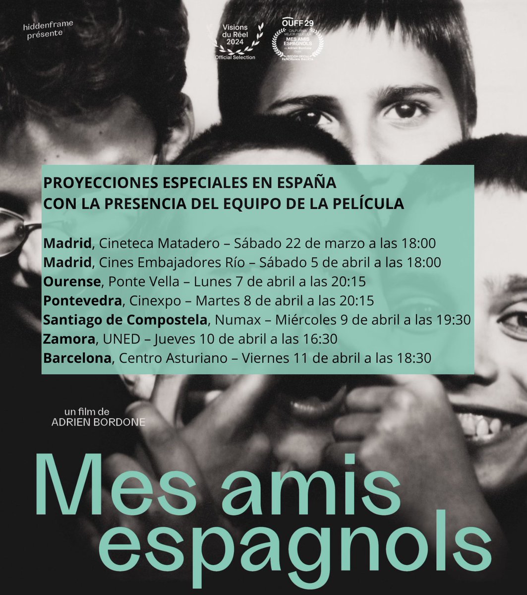🔊Boas novas! Mes amis espagnols, 🏆 Premio Xacobeo á Mellor Película en Panorama Galicia no pasado OUFF, presentarase o vindeiro luns nos cines do centro comercial Ponte Vella coa presenza de parte do seu equipo. Toma nota:

🗓️ Luns, 7 abril
🕒 20:15 horas
📍Cines Ponte Vella