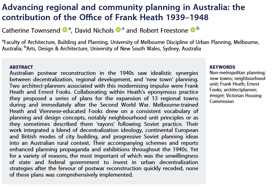 Planning Perspectives (@planningpersp) on Twitter photo #thursdayvbe Exploring Australia’s regional planning. New analysis illuminates #FrankHeath& #ErnestFooks'#1940sregionaltown growth plan. They combined #decentralisation, #neighbourhoodunitconcepts, and modernist design inspired by British, European, and Soviet planning.<a href="/tandfhss/">T&F Social Sciences and Humanities</a> #thursdayvbe Exploring Australia’s regional planning. New analysis illuminates #FrankHeath& #ErnestFooks'#1940sregionaltown growth plan. They combined #decentralisation, #neighbourhoodunitconcepts, and modernist design inspired by British, European, and Soviet planning.<a href="/tandfhss/">T&F Social Sciences and Humanities</a>