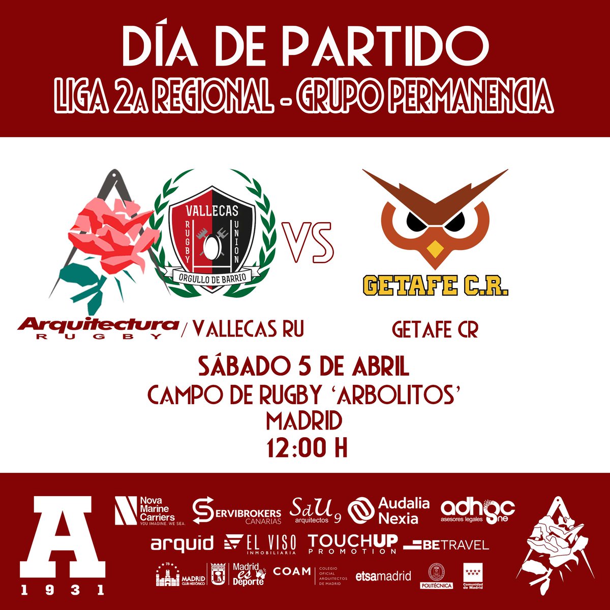 Club Deportivo Arquitectura (@cdarquitectura) on Twitter photo 📢PROGRAMACIÓN FIN DE SEMANA EQUIPOS SENIOR🏉
¡Aúpa Escuela!🌹
#cda #arquitecturaugby #rugbymadrid #NuestroRugby
<a href="/ferugby/">España Rugby</a>
<a href="/RugbyMadrid/">Federación de Rugby de Madrid</a>
<a href="/ComunidadMadrid/">Comunidad de Madrid</a>
<a href="/MADRID/">Ayuntamiento Madrid</a>
<a href="/JMDvivallecas/">Villa de Vallecas</a>
<a href="/La_UPM/">Universidad Politécnica de Madrid</a>
<a href="/ETSAMadrid/">ETSAM</a>
<a href="/COAMadrid/">COAM</a> 📢PROGRAMACIÓN FIN DE SEMANA EQUIPOS SENIOR🏉
¡Aúpa Escuela!🌹
#cda #arquitecturaugby #rugbymadrid #NuestroRugby
<a href="/ferugby/">España Rugby</a>
<a href="/RugbyMadrid/">Federación de Rugby de Madrid</a>
<a href="/ComunidadMadrid/">Comunidad de Madrid</a>
<a href="/MADRID/">Ayuntamiento Madrid</a>
<a href="/JMDvivallecas/">Villa de Vallecas</a>
<a href="/La_UPM/">Universidad Politécnica de Madrid</a>
<a href="/ETSAMadrid/">ETSAM</a>
<a href="/COAMadrid/">COAM</a>