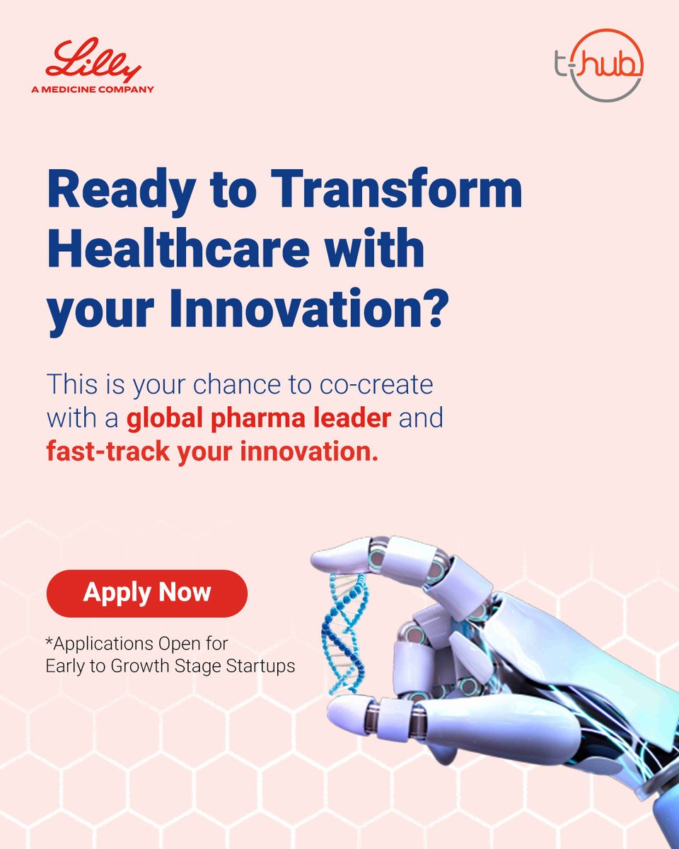 Big Opportunity for Tech-Driven Startups in Healthcare and Pharma Sector!

In collaboration with Lilly, T-Hub is launching the Lilly Solution Accelerator Program—an opportunity for startups working on AR/VR/XR and Small Language Models (SLMs).

Apply now: bit.ly/425AC10