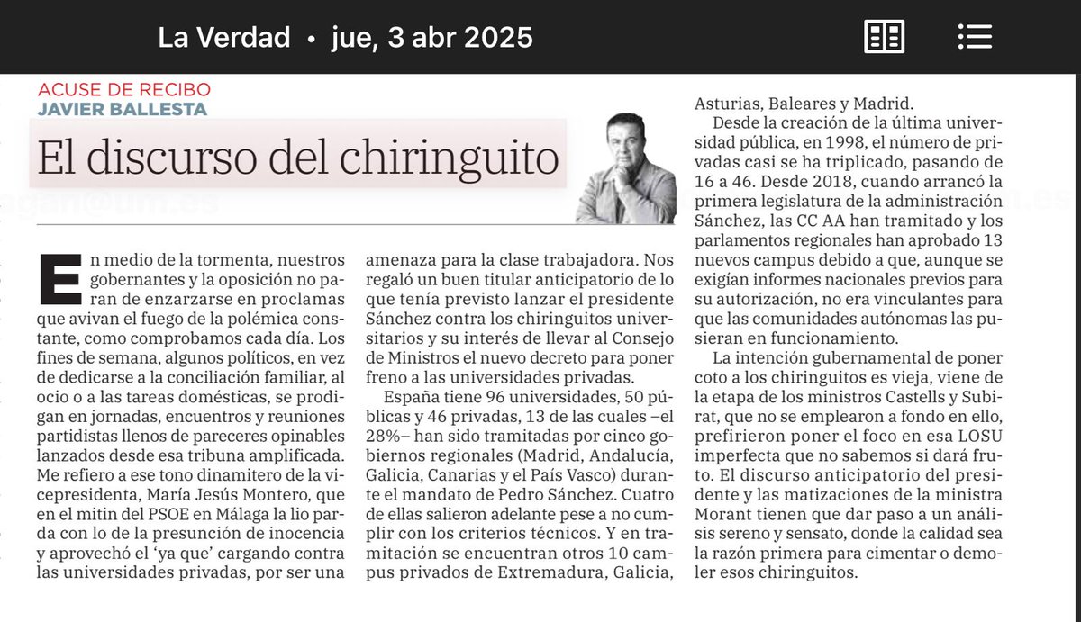 Universidad pública y privada. Magnífica reflexión de <a href="/javier_ballesta/">Javier Ballesta</a>