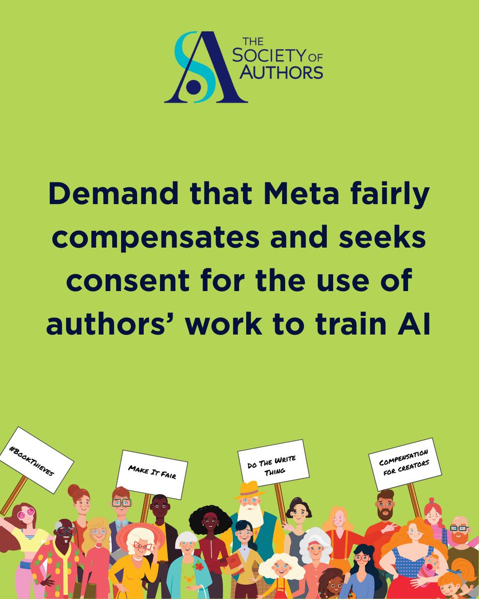I support <a href="/Soc_of_Authors/">The Society of Authors</a> day of action against Meta. Permission must be sought to utilise the works of authors, and usage must be paid for. Meta has stolen three of my #books, along with thousands of other authors' work! #MetaBookThieves #writing
societyofauthors.org/2025/04/01/soa…