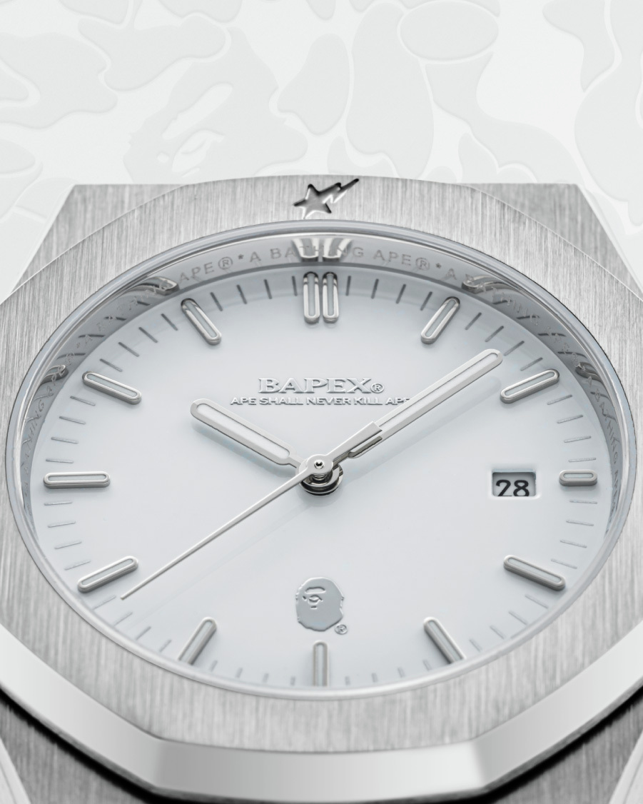 Introducing the TYPE 9 BAPEX®! 

Available in two stunning new colors—warm rose gold and cool silver—this timepiece blends retro and modern design with its iconic octagonal bezel and STA logo engraving. 

Available April 5, 2025, at selected BAPE STORE® locations and