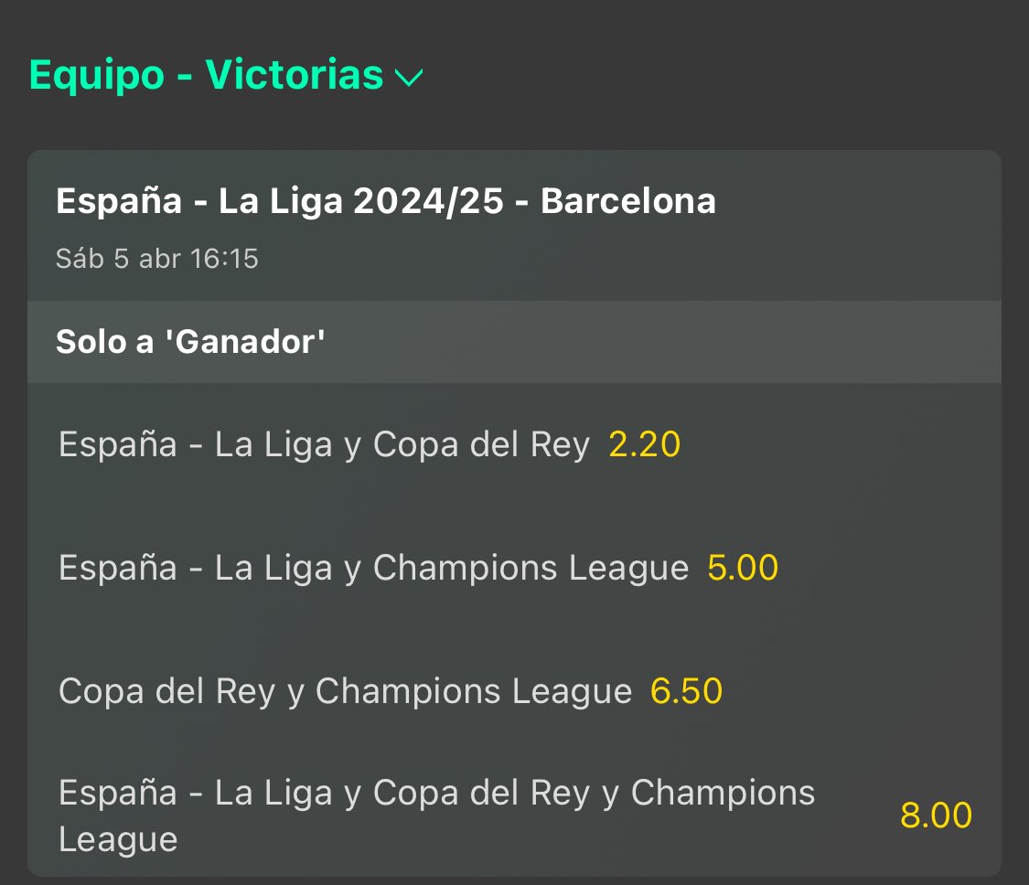 De Cuota <a href="/201/">Rodolfo Carvalho</a> a <a href="/8/">.</a> 🔥

El Barça es favorito en las 3 competiciones.