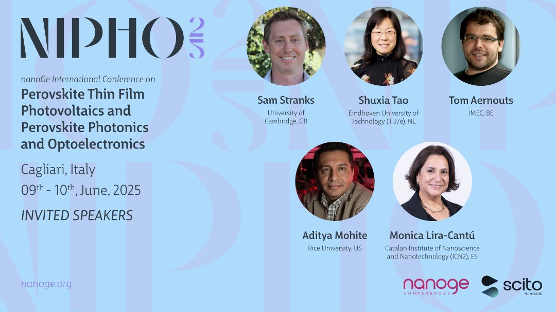 nanoGeConferences (@nanoge_conf) on Twitter photo 🔷Delve at #NIPHO25 <a href="/nanoGe_Conf/">nanoGeConferences</a> into advances in hybrid perovskite #SolarCells focusing on stability, upscaling & efficiency optimization along with engineering interface & lead-free alternatives
📍Cagliari,Italy
🗓️9-10 June 2025
➡️Send an oral abstract:nanoge.org/NIPHO25/home 🔷Delve at #NIPHO25 <a href="/nanoGe_Conf/">nanoGeConferences</a> into advances in hybrid perovskite #SolarCells focusing on stability, upscaling & efficiency optimization along with engineering interface & lead-free alternatives
📍Cagliari,Italy
🗓️9-10 June 2025
➡️Send an oral abstract:nanoge.org/NIPHO25/home