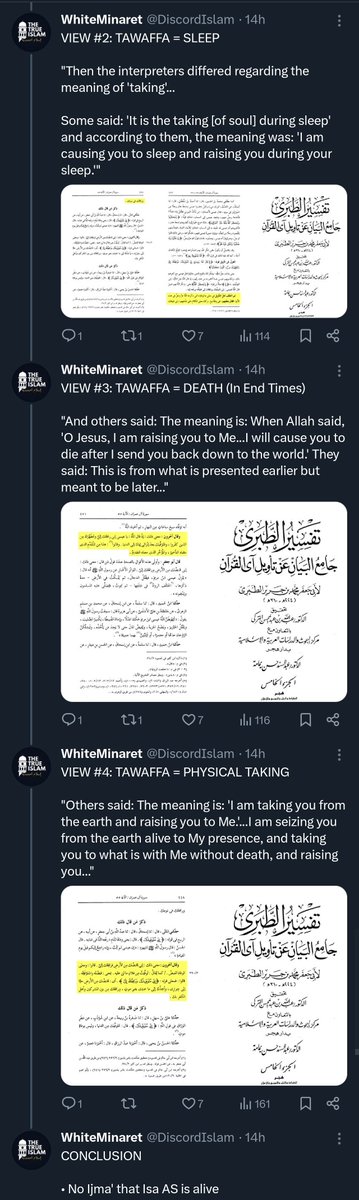 These unbelievers are always spinning lies without ANY shame. They literally left out the conclusion that At-Tabari gave. The same conclusion in every book of tafseer. That Eesaa AS is alive and will return, kill the false prophet and only THEN will he die.