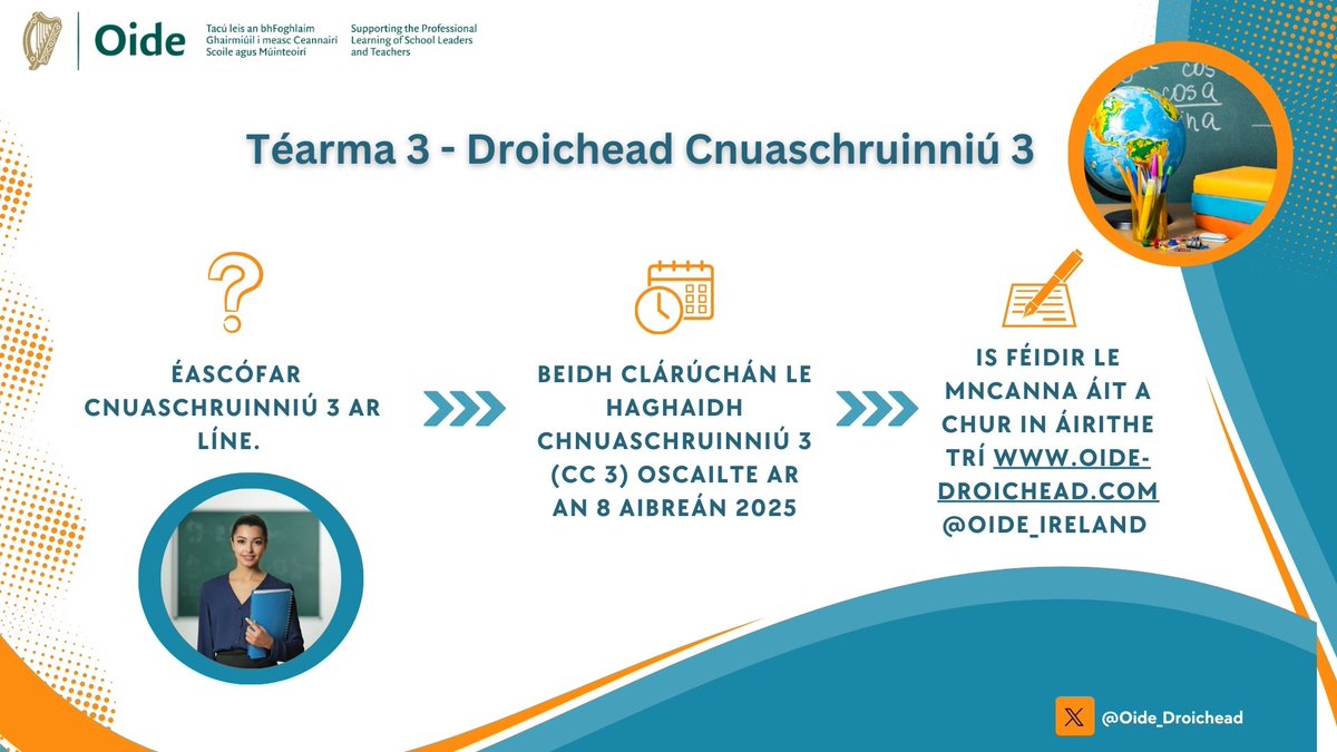Beidh clárúchán  le haghaidh Chnuaschruinniú 3 (CC 3)  oscailte ar an 8 Aibreán. Éascófar CC 3 ar líne. Is féidir le MNCanna áit a chur in áirithe trí oide-droichead.com #Droichead @oide_ireland