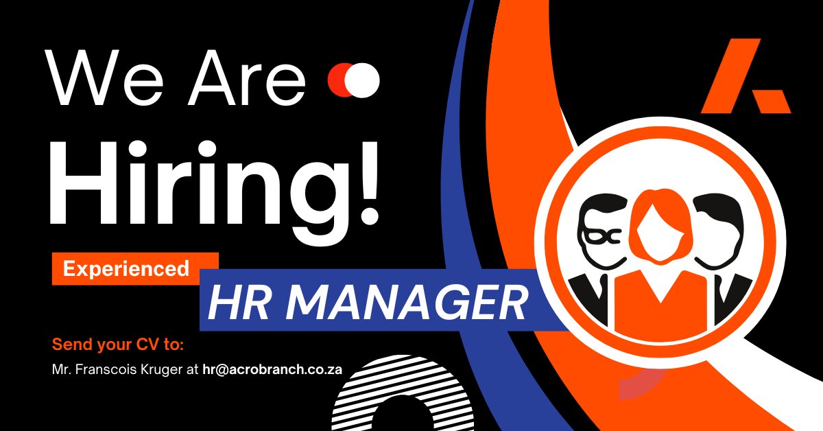 Acrobranch (@acrobranch) on Twitter photo π Weβre Hiring! π
Acrobranch is looking for a strategic & dynamic HR Manager to lead talent development, foster a positive culture & drive employee success!
π Based in Hennopspark, Centurion
π© Send your CV to hr@acrobranch.co.za
#Hiring #HRJobs #CareerOpportunity π Weβre Hiring! π
Acrobranch is looking for a strategic & dynamic HR Manager to lead talent development, foster a positive culture & drive employee success!
π Based in Hennopspark, Centurion
π© Send your CV to hr@acrobranch.co.za
#Hiring #HRJobs #CareerOpportunity