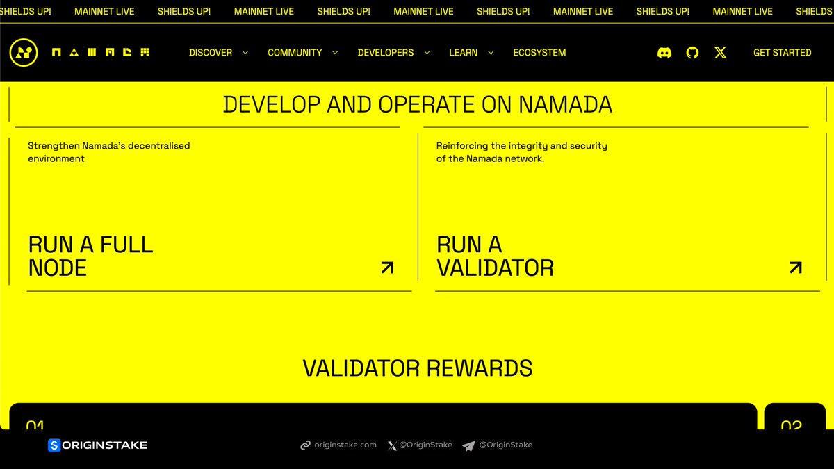 OriginStake's tweet image. 💡 How to become a Namada Validator?

Anyone can join the Namada validator community. 

Create your validator and be ready for Namada mainnet launch. Check out the resources below and help secure the shielded multichain future 👇
namada.net/validators#onb…

#Namada #Validator