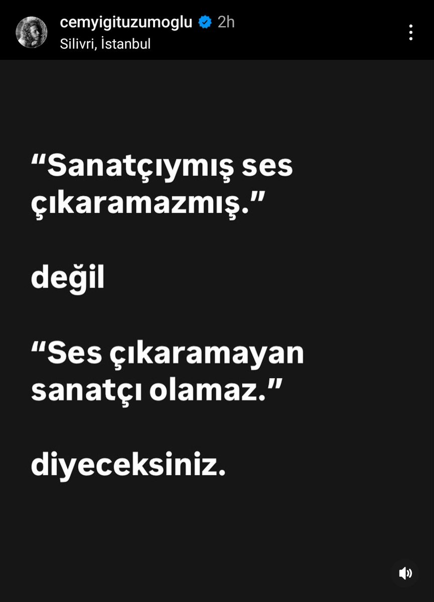 Gönderisine konum olarak silivri'yi ekleyerek sonunda bunun olacağını bile bile susmamayı tercih etti 
"Ses çıkaramayan sanatçı olamaz."