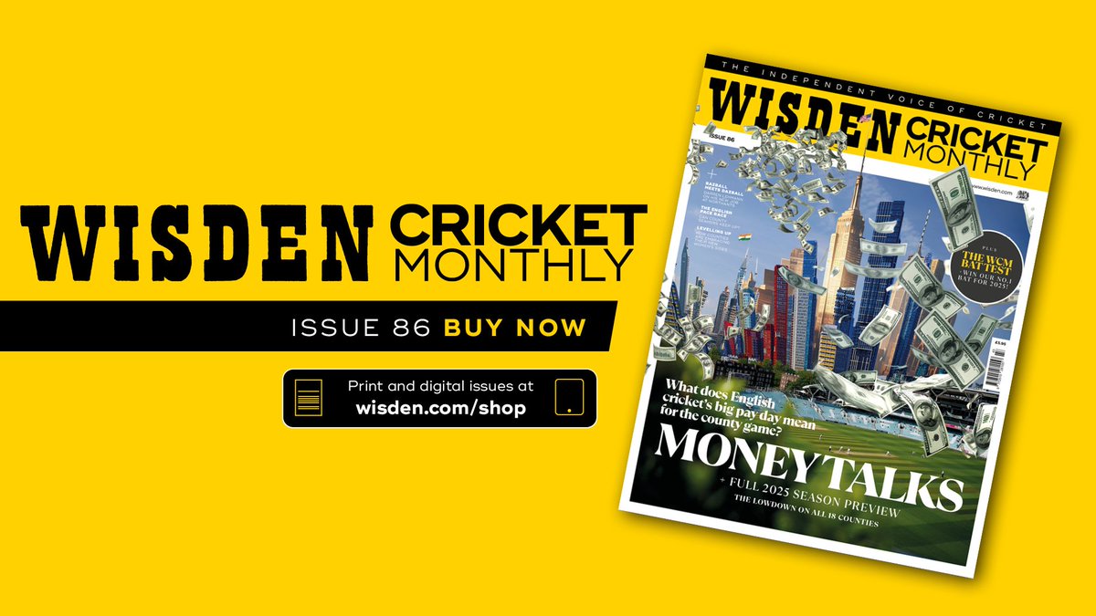 Issue 86 of Wisden Cricket Monthly is out now, including full previews of the county season ahead, exclusive interviews with Darren Lehmann and Chris Silverwood, and the results of the 2025 bat test.

Print: thenightwatchman.net/buy/wisden-cri…
Digital: shorturl.at/ptEcO