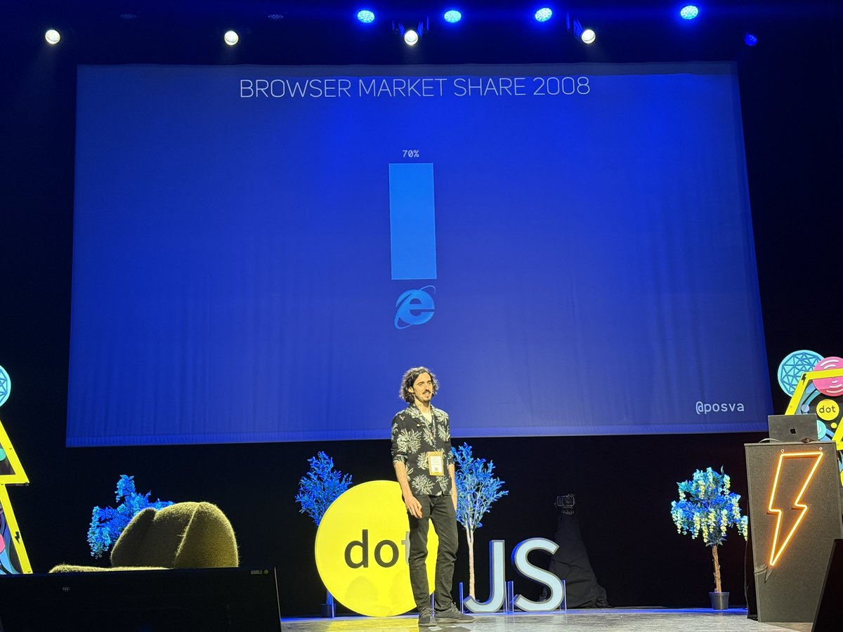 lesjoiesducode's tweet image. la dinguerie quand on y pense : IE qui représentait 70% des navigateurs en 2008 💀 - @posva à #dotJS2025