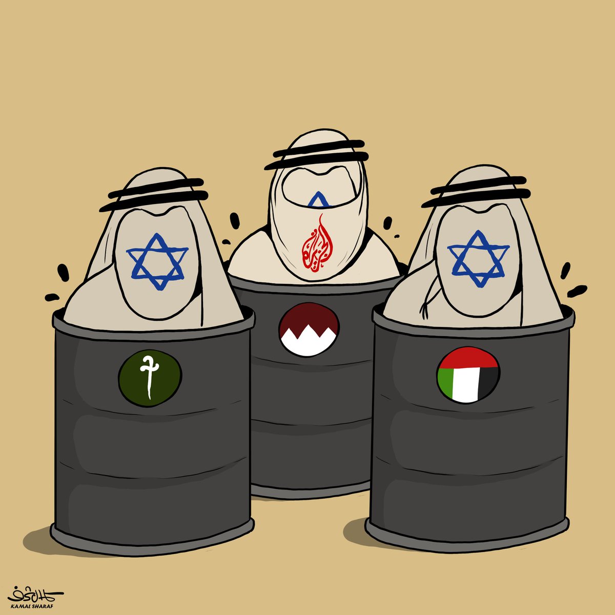 الصورة تتحدث عن قطر
 مع الإمارات والسعودية بنسبة للعدو الصهيوني 
صورة بالف معنى