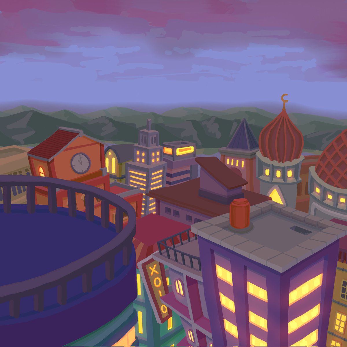 HanesYarg's tweet photo. A City view from above (a slight remake from Instagram) 

#art #drawing #ibispaintx #digitaldrawing #paint #digitalart #digitalpainting #background #landscape https://t.co/Wy7ypIwmP5
