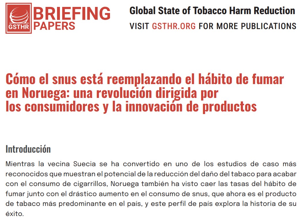Our Briefing Paper titled: "How #snus is replacing #smoking in #Norway: a revolution led by consumers and product innovation" is now available in #Spanish

Read the full Briefing Paper here: gsthr.org/resources/brie…