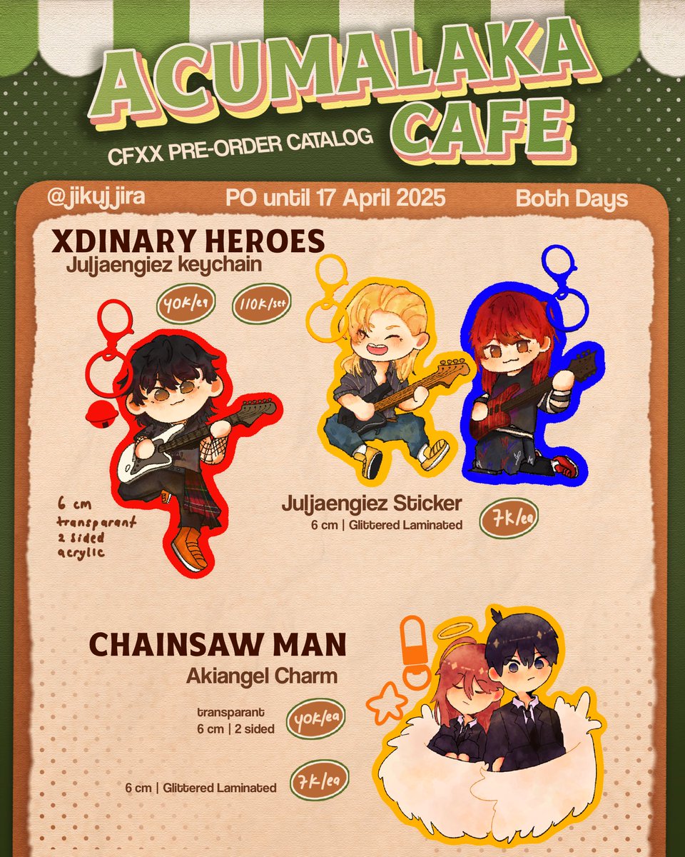 [help RTs and Likes are really appreciated 🔥]

jikujjira's #CFXXcatalogue #CFXX (FINALLY)

⏰PO period : 3 April - 16 April 2025
📮Available for pick up both days and local shipping!
🖇️: forms.gle/YNckJSwpJ2FkgS… 

🧶: Boboiboy, Xdinary Heroes, Chainsaw Man