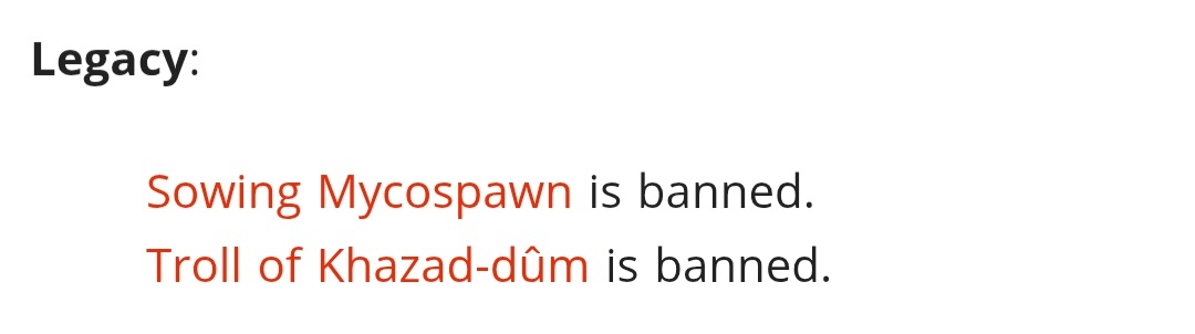 Am vergangenen Montag wurden Sowing Mycospawn und Troll of Khazad Dum gebannt. Hat es hierbei eurer Meinung nach die richtigen Karten getroffen? Kann man die Decks in denen sie gespielt wurden sinnvoll anpassen? Und was sleeved ihr ein für euer nächstes Turnier? Schreibt es uns!