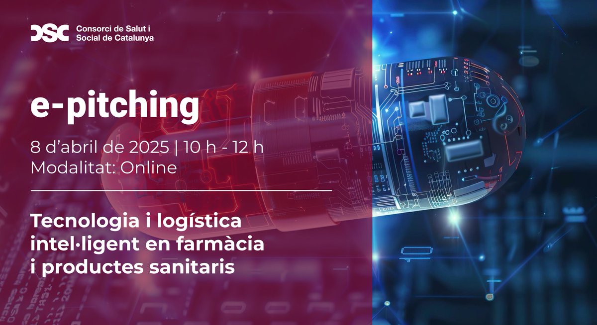 📢 Busquem solucions de tecnologia i logística intel·ligent en farmàcia i productes sanitaris en un nou #epitchingCSC.

📆 08/04
🕙 10 - 12 h
💻 Online

👉 consorci.org/actualitat/not…