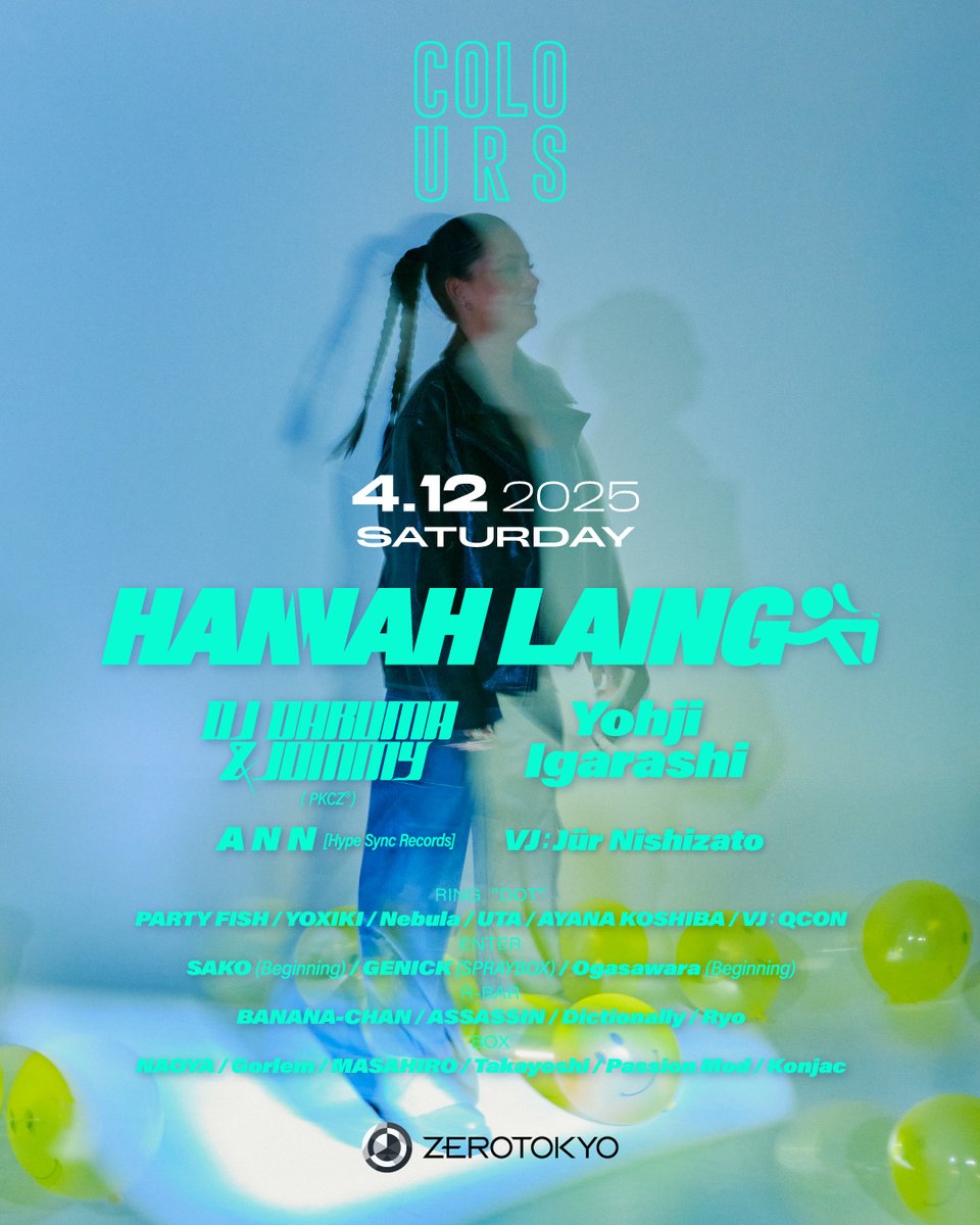 【COLOURS presents HANNAH LAING】
ハードハウスとトランスの刺激的な要素を盛り込み、その圧倒的なエネルギーと爆発力で現在ヨーロッパを席巻中のサウンド”High Energy Bouncy Techno”の女王 Hannah Laing がついに日本デビューを果たす！

第2弾ラインナップに、DJ DARUMA &amp; JOMMY、Yohji