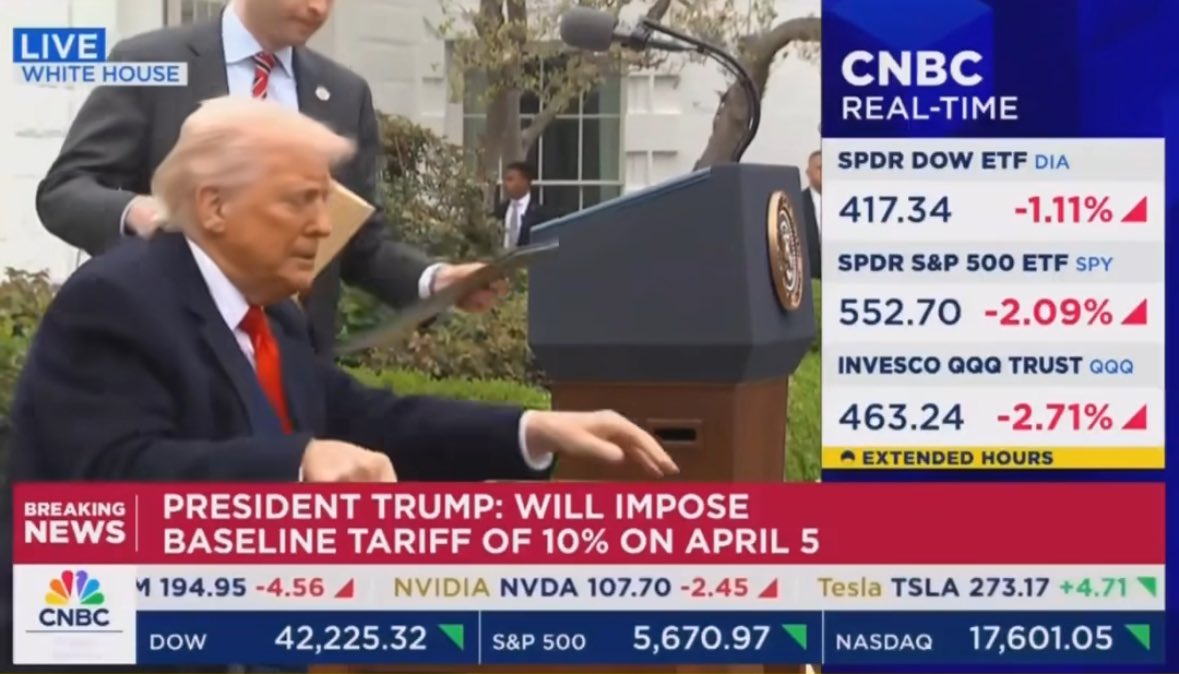 #joiesdudirect Trump signe ses « Tariffs » et la bourse chute.
