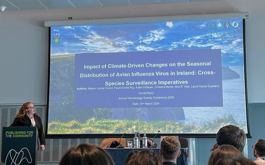 Congratulations to <a href="/maeveloufarrell/">Maeve Louise Farrell</a> on her presentation of work at the <a href="/MicrobioSoc/">Microbiology Society</a> annual conference in Liverpool this week. Maeve's work looks at avian influenza in Ireland with support from <a href="/agriculture_ie/">Dept of Agriculture, Food and the Marine</a> and the #eu4health programme. This work is part of the OH-ALLIES group.