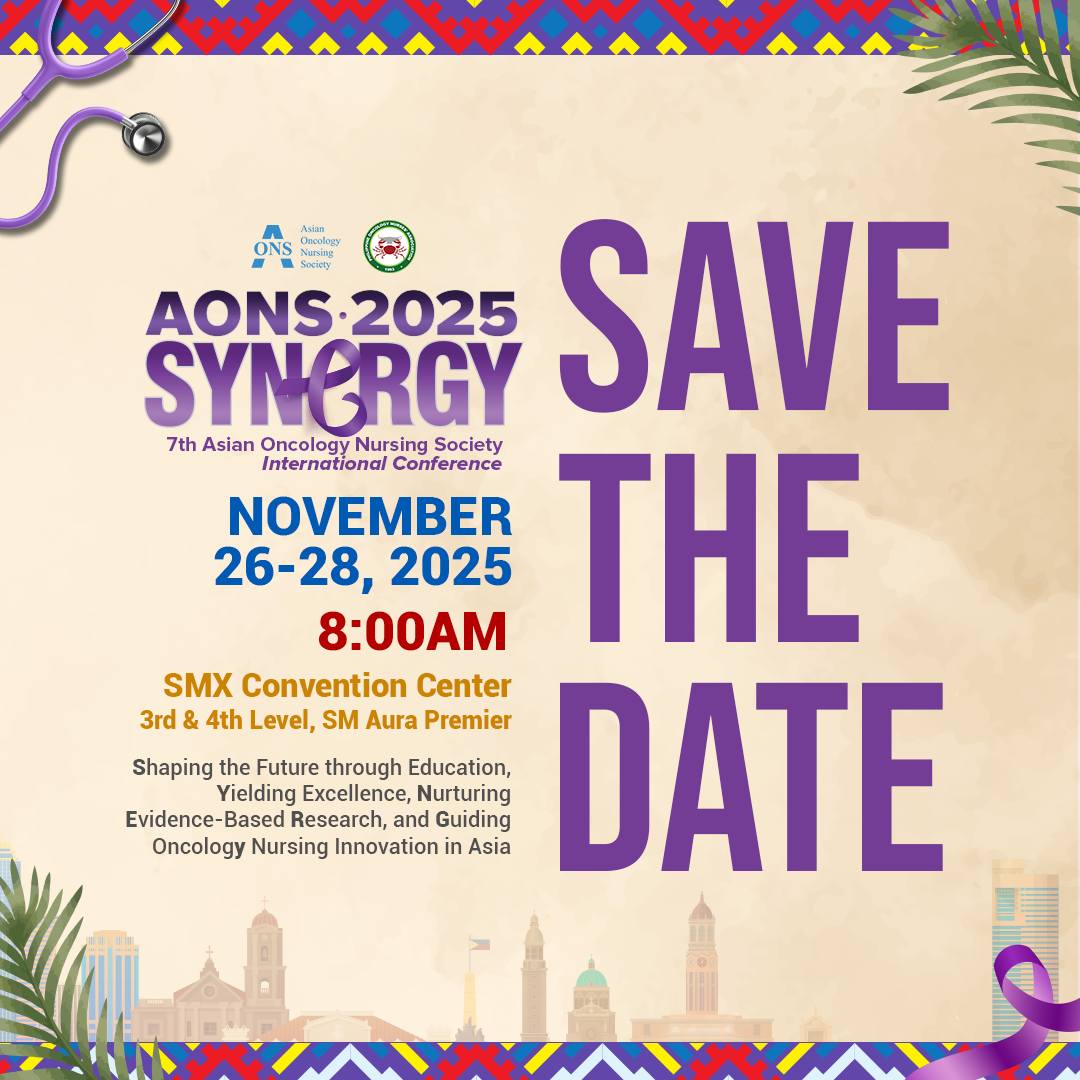 APJON_AONS's tweet image. 7th Asian Oncology Nursing Society (AONS) International Conference
✨ Date: November 26–28, 2025
✨ Venue: Metro Manila, Philippines
✨ Abstract Submission &amp;amp; Registration
Registration &amp;amp; Conference Website: Live in April 2025
#Oncologynursing #leadership #Cancercare #conference