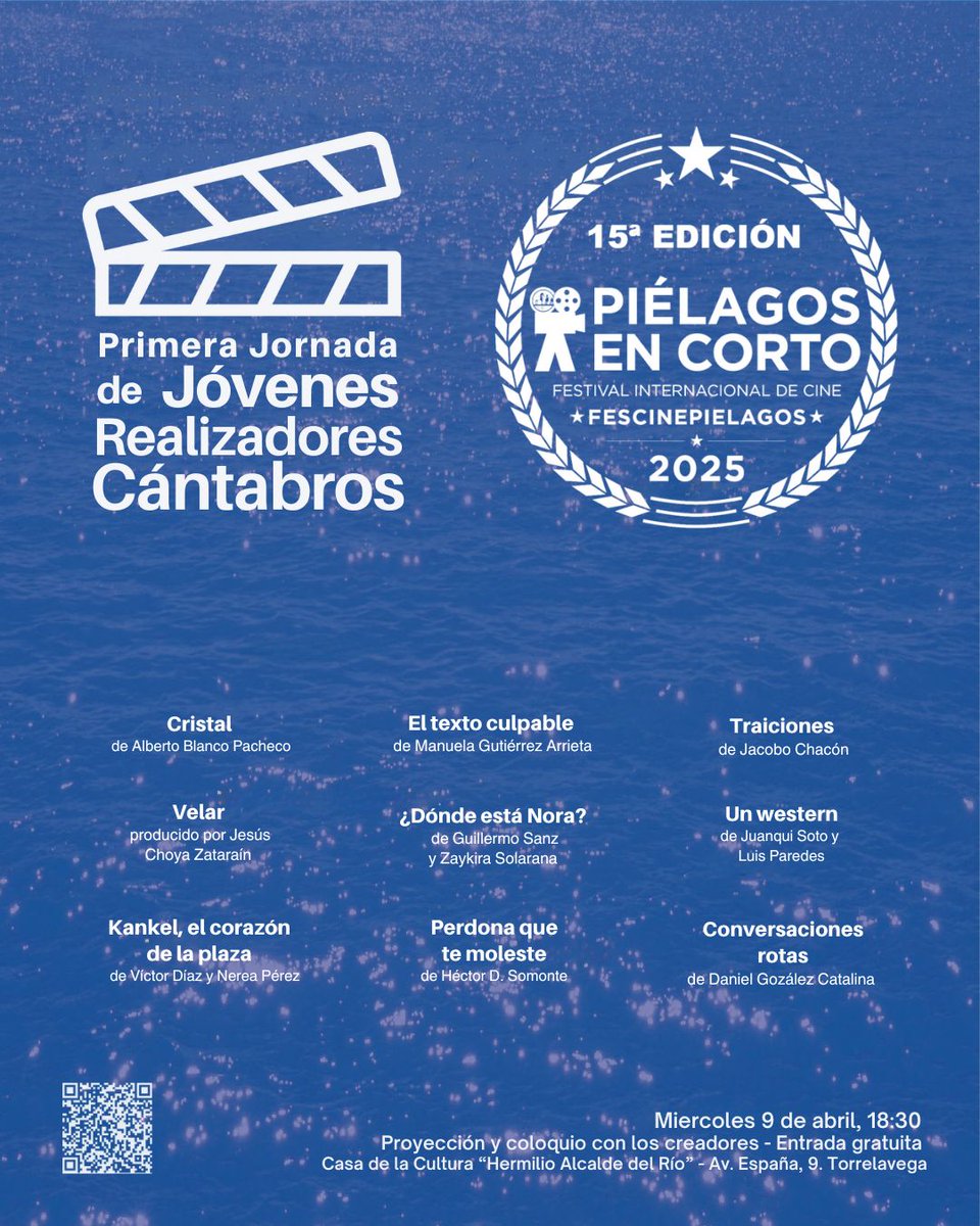 Jornadas de Jóvenes Realizadores Cántabros (@jrcantabros) on Twitter photo Las Jornadas de Jóvenes Realizadores Cántabros colaboran con el <a href="/fescinepielagos/">Festival Internacional de cine de Piélagos 15ª Ed</a> para realizar una proyección en la Casa de cultura “Hermilio Alcalde del Río” en Torrelavega este miércoles 9 de abril a las 18:30h.
¡Os esperamos! Las Jornadas de Jóvenes Realizadores Cántabros colaboran con el <a href="/fescinepielagos/">Festival Internacional de cine de Piélagos 15ª Ed</a> para realizar una proyección en la Casa de cultura “Hermilio Alcalde del Río” en Torrelavega este miércoles 9 de abril a las 18:30h.
¡Os esperamos!