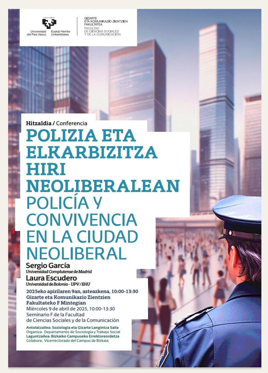 El próximo miércoles 9 de abril estaremos <a href="/sergonoserg/">Saberes bajos</a> y yo hablando sobre "Policía y convivencia en la ciudad neoliberal" en la UPV/EHU.

Organizado por Ignacion Mendiola de @historiaprision.bsky.social