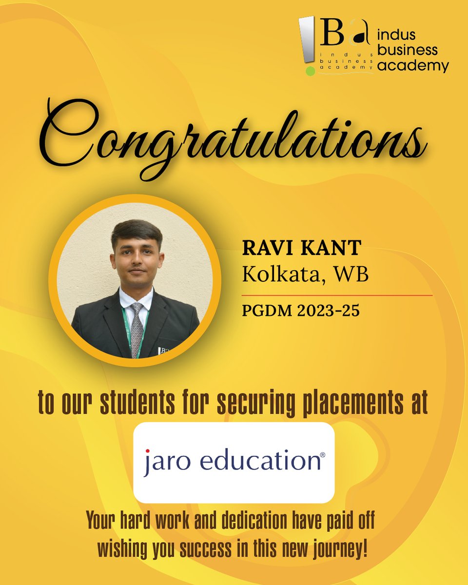 IBA_BLR's tweet image. Congratulations to our PGDM 2023-25 batch on joining Jaro Education, India’s most trusted online higher education company and a pioneer in executive learning. Wishing you a journey of growth, and limitless opportunities.

#IBABangalore #PGDM2025 #JaroEducation