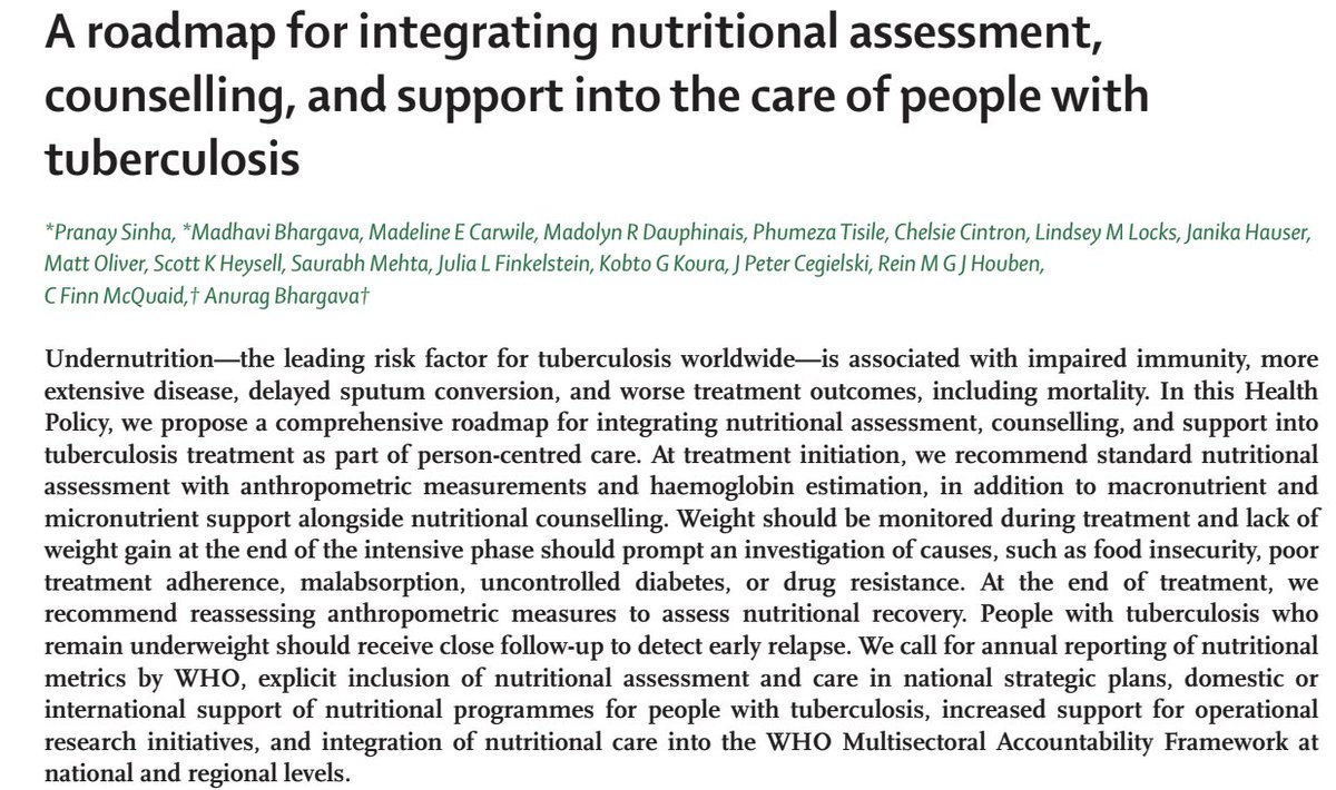 TBProof (@tbproof) on Twitter photo Undernutrition is a significant TB risk factor. This roadmap integrates nutritional assessment & support into TB care for better outcomes. Shoutout to <a href="/Ptisile/">Phumeza Tisile π³οΈβπ</a> for co-authoring!
scilit.com/publications/5β¦ Undernutrition is a significant TB risk factor. This roadmap integrates nutritional assessment & support into TB care for better outcomes. Shoutout to <a href="/Ptisile/">Phumeza Tisile π³οΈβπ</a> for co-authoring!
scilit.com/publications/5β¦
