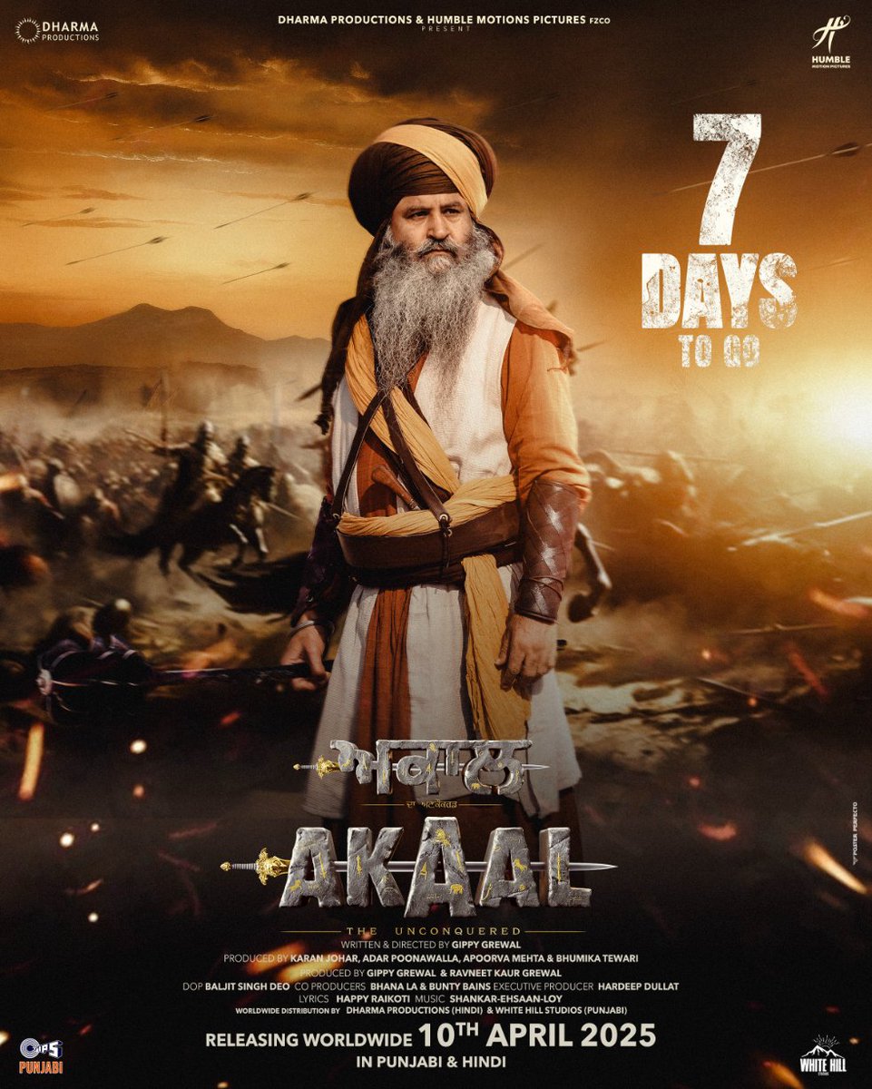 JagbaniOnline's tweet image. 7 Days to go ⚔️ 

#Akaal releasing in Punjabi and Hindi worldwide, in cinemas on 10th April ⚔️ 

@GippyGrewal @GurpreetGhuggi #NimratKhaira @iamshindagrewal @nikitindheer #KaranJohar @adarpoonawalla @apoorvamehta18 @bhumika_tewari @RavneetGrewal__ @DharmaMovies @humblemotionpic