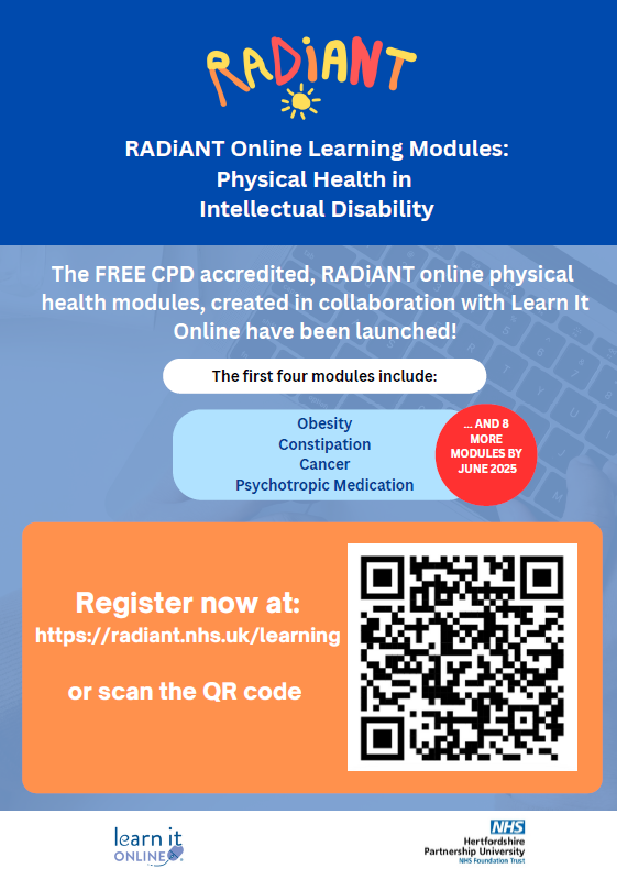 ☀️RADiANT Research Consortium ☀️ (@radiantcrg) on Twitter photo Did you know, RADiANT were funded by <a href="/NHSEngland/">NHS England</a> to develop e-learning modules on physical health and intellectual disability? Completely free, and CPD certified, these modules are for anyone interested in learning more about this topic. Register at: learnitonline.co.uk/radiant Did you know, RADiANT were funded by <a href="/NHSEngland/">NHS England</a> to develop e-learning modules on physical health and intellectual disability? Completely free, and CPD certified, these modules are for anyone interested in learning more about this topic. Register at: learnitonline.co.uk/radiant