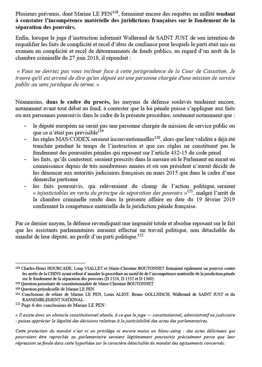 tcabarrus's tweet photo. Il faut contrer le matraquage du Rassemblement National qui répète à l'envi que Marine Le Pen serait une victime des juges. Elle est coupable.
À la demande de mes followers, je poste les pages essentielles du délibéré.(1/2) https://t.co/J7nUvFIqLK
